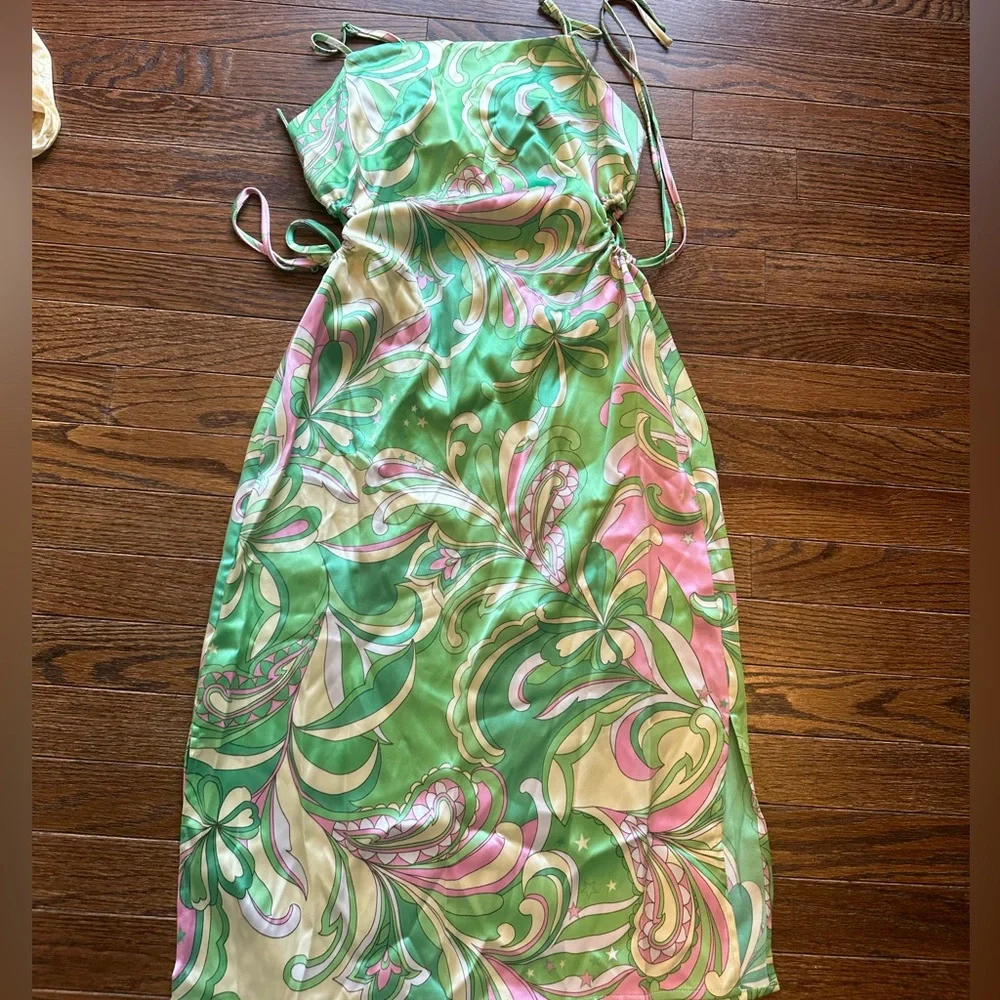 Christian Lacroix Green and Pink Floral Dress - Picture 1 of 6